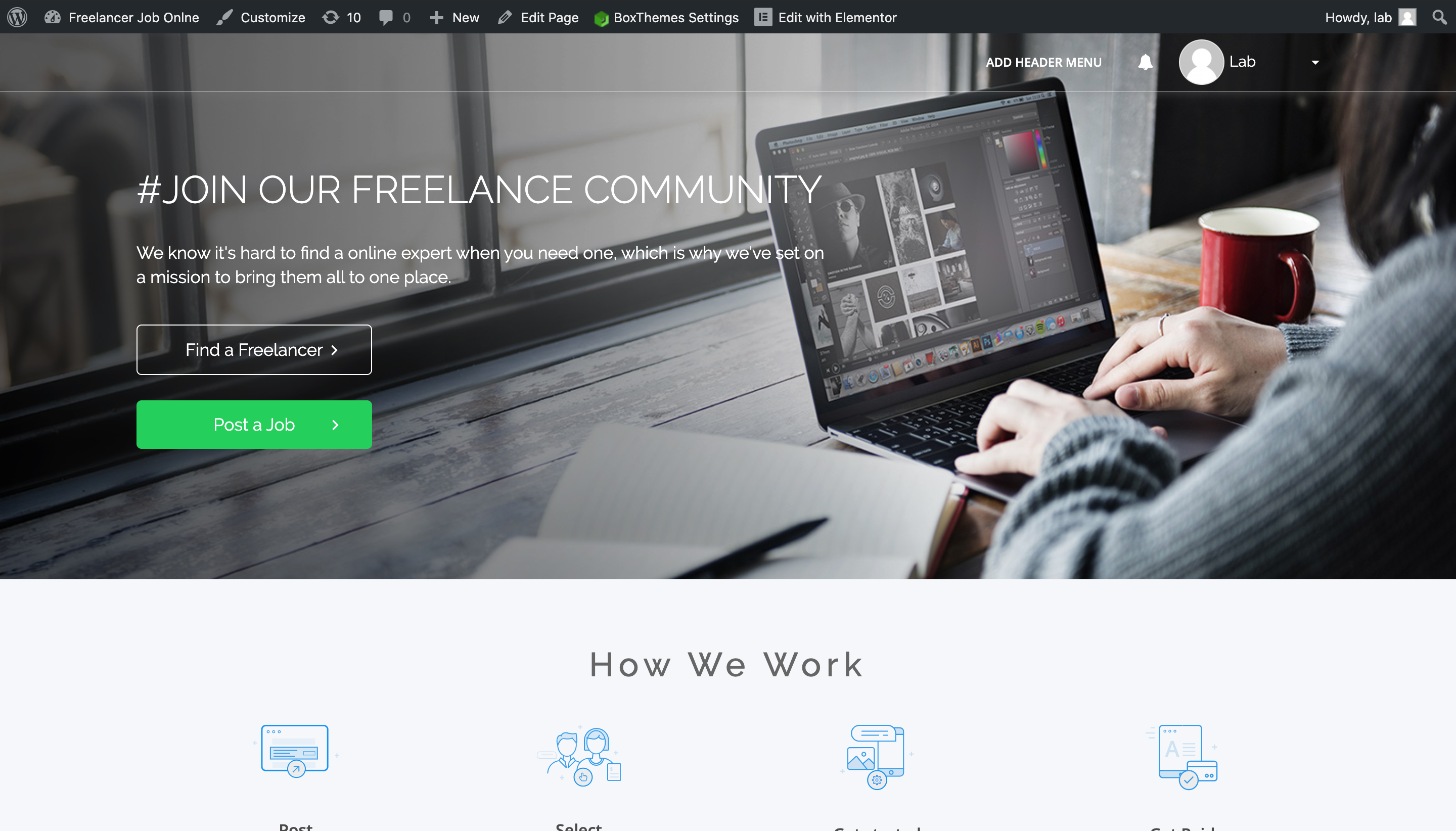 Building and Customizing WPFreelance Theme - Homepage