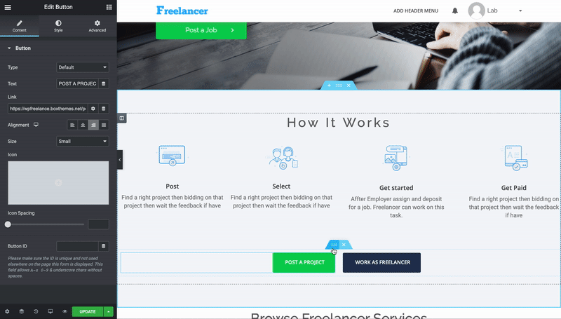 Building and Customizing WPFreelance Theme - Edit with Elementor